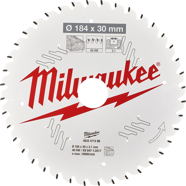 MILWAUKEE 184mm 40T Fine Finish Circular Saw Blade 30mm Bore Size